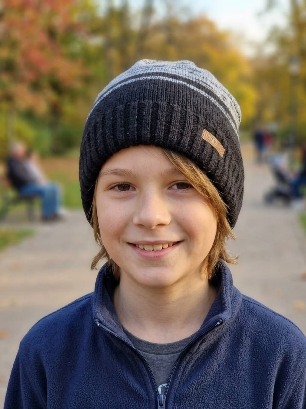 Bad Bones Kids Striped Knit Beanie Hat - Black & Gray